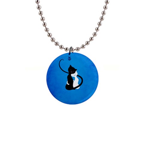 Blue White And Black Cats In Love Button Necklace from ArtsNow.com Front