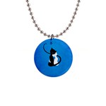 Blue White And Black Cats In Love Button Necklace