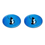 Blue White And Black Cats In Love Cufflinks (Oval)