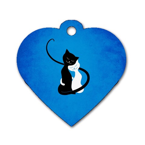 Blue White And Black Cats In Love Dog Tag Heart (One Sided)  from ArtsNow.com Front