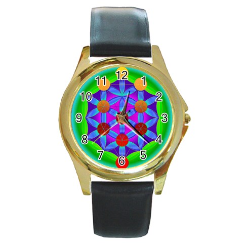 Life Tree Round Gold Metal Watch from ArtsNow.com Front