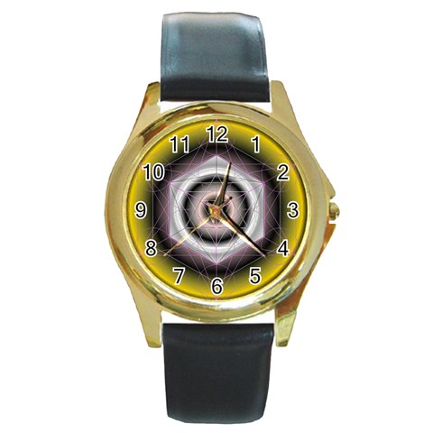 Metatrons Cube Round Gold Metal Watch from ArtsNow.com Front