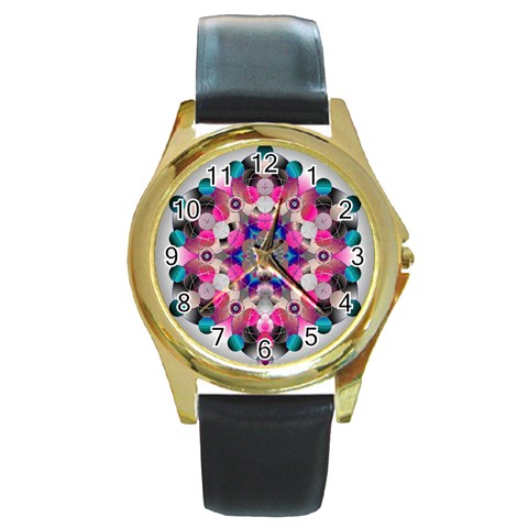 Music Harmonics Round Gold Metal Watch from ArtsNow.com Front