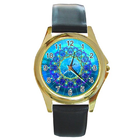 Synchronicity Round Gold Metal Watch from ArtsNow.com Front