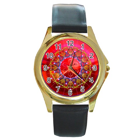 Synchronicity Round Gold Metal Watch from ArtsNow.com Front