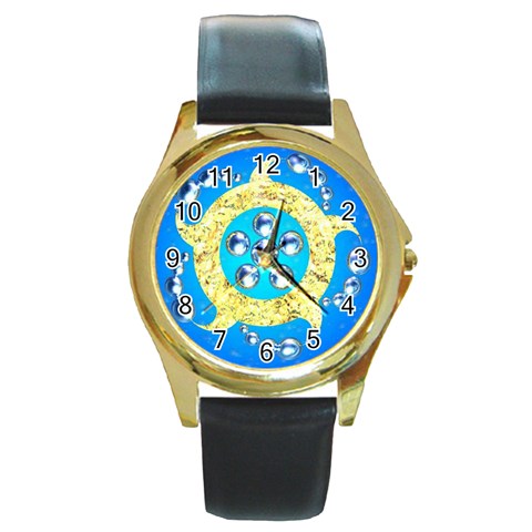 Water Energy Round Gold Metal Watch from ArtsNow.com Front