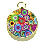 Psychedelic Flowers Gold Compass