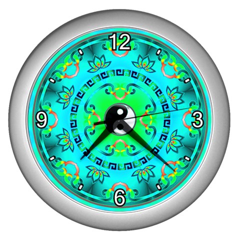 YinYang Wall Clock (Silver with 4 white numbers) from ArtsNow.com Front