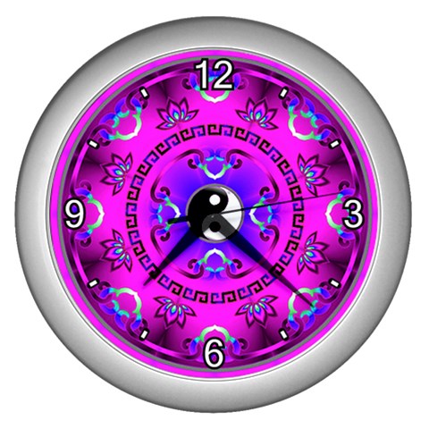 YinYang Wall Clock (Silver with 4 white numbers) from ArtsNow.com Front