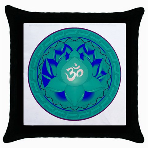 OM Lotus Throw Pillow Case (Black) from ArtsNow.com Front