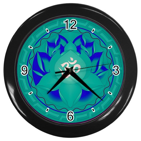 OM Lotus Wall Clock (Black with 4 black numbers) from ArtsNow.com Front