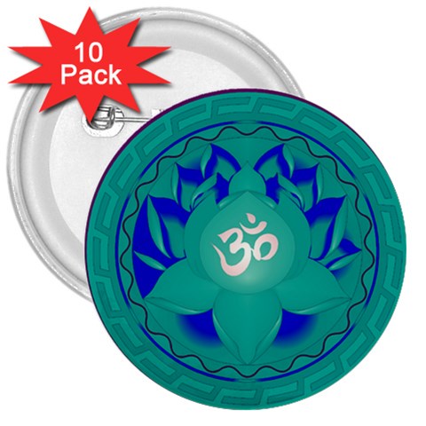 OM Lotus 3  Button (10 pack) from ArtsNow.com Front