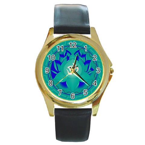 OM Lotus Round Gold Metal Watch from ArtsNow.com Front