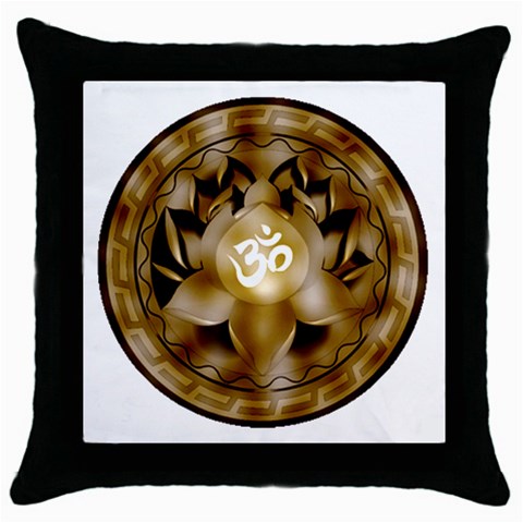 OM Lotus Throw Pillow Case (Black) from ArtsNow.com Front