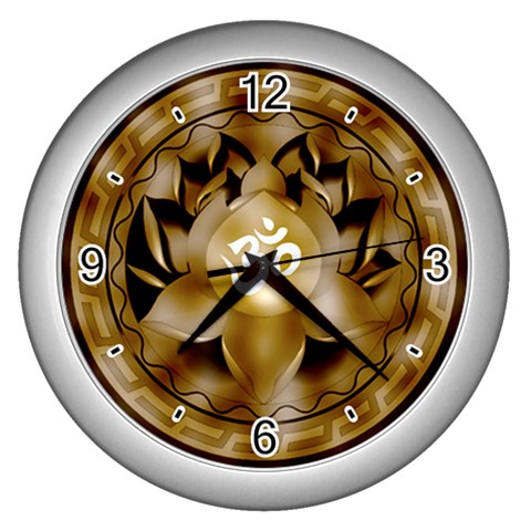 OM Lotus Wall Clock (Silver with 4 black numbers) from ArtsNow.com Front