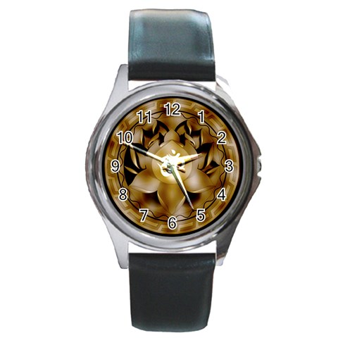 OM Lotus Round Metal Watch from ArtsNow.com Front