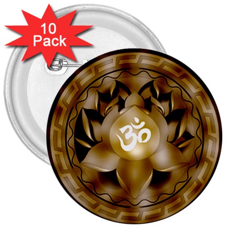 OM Lotus 3  Button (10 pack) from ArtsNow.com Front