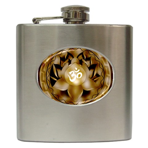 OM Lotus Hip Flask (6 oz) from ArtsNow.com Front