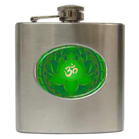 OM Lotus Hip Flask (6 oz) from ArtsNow.com Front