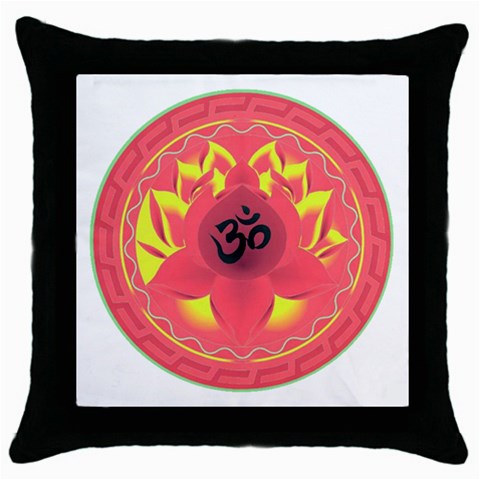 OM Lotus Throw Pillow Case (Black) from ArtsNow.com Front