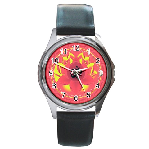 OM Lotus Round Metal Watch from ArtsNow.com Front