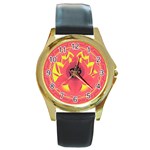 OM Lotus Round Gold Metal Watch