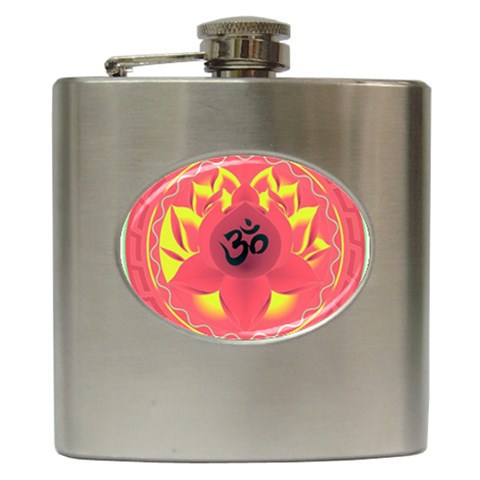 OM Lotus Hip Flask (6 oz) from ArtsNow.com Front