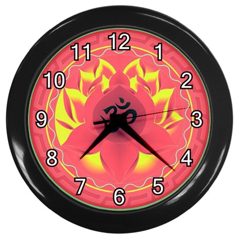 OM Lotus Wall Clock (Black with 12 white numbers) from ArtsNow.com Front