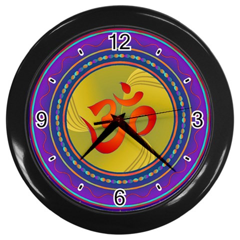 OM mandala Wall Clock (Black with 4 black numbers) from ArtsNow.com Front