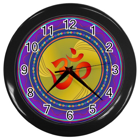 OM mandala Wall Clock (Black with 12 black numbers) from ArtsNow.com Front