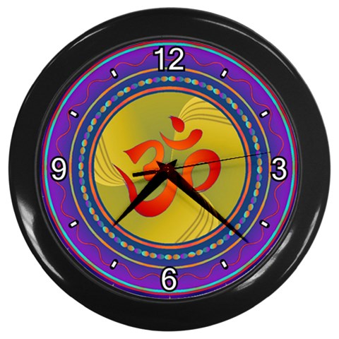 OM mandala Wall Clock (Black with 4 white numbers) from ArtsNow.com Front