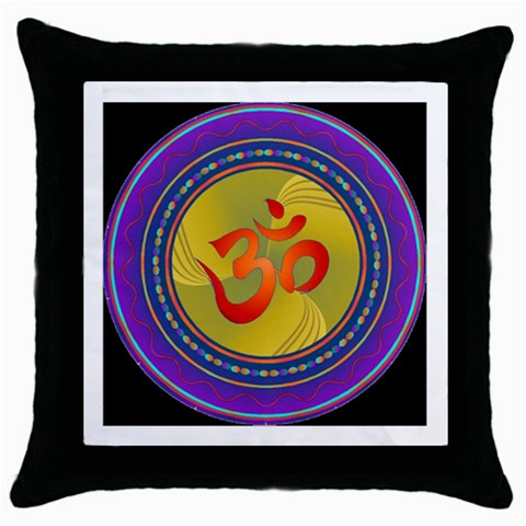 OM mandala Throw Pillow Case (Black) from ArtsNow.com Front