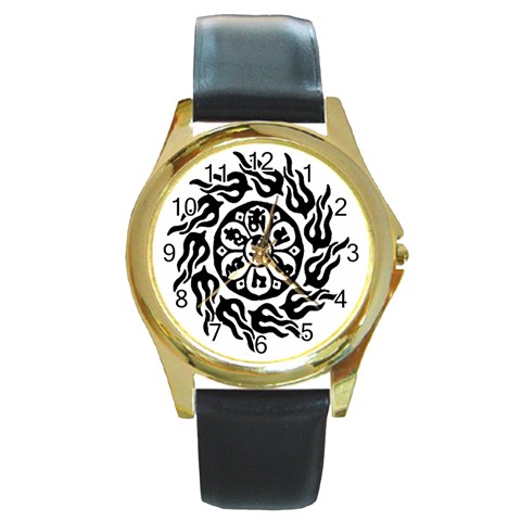 OMPH B&W Round Gold Metal Watch from ArtsNow.com Front