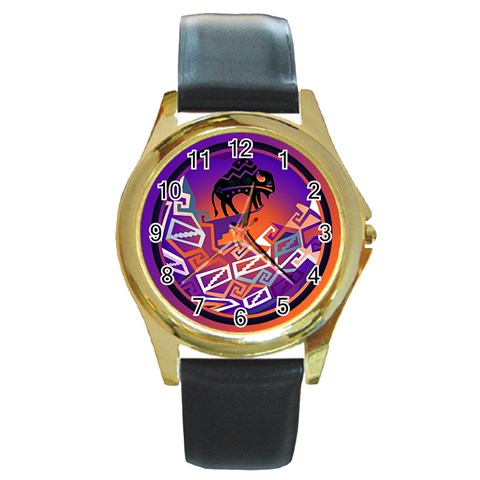 Comanche Round Gold Metal Watch from ArtsNow.com Front