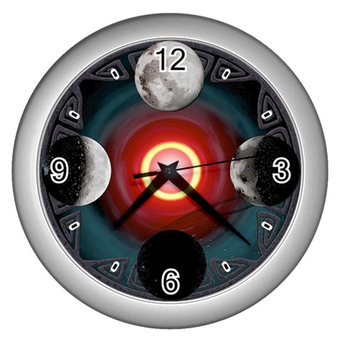 4 Moons Wall Clock (Silver with 4 black numbers) from ArtsNow.com Front