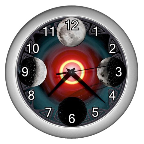 4 Moons Wall Clock (Silver with 12 white numbers) from ArtsNow.com Front