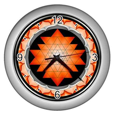 Orange_Sri_Yantra Wall Clock (Silver) from ArtsNow.com Front