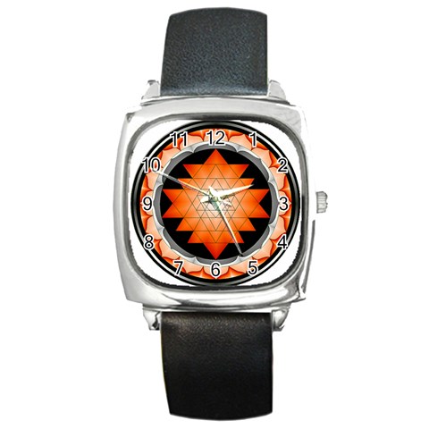 Orange_Sri_Yantra Square Metal Watch from ArtsNow.com Front