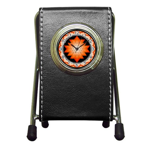 Orange_Sri_Yantra Pen Holder Desk Clock from ArtsNow.com Front