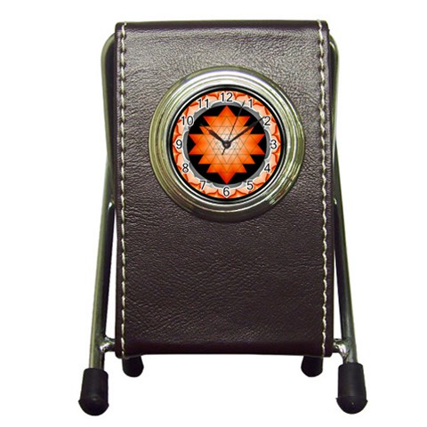 Orange_Sri_Yantra Pen Holder Desk Clock from ArtsNow.com Front