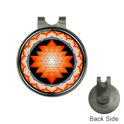 Orange_Sri_Yantra Golf Ball Marker Hat Clip from ArtsNow.com Front