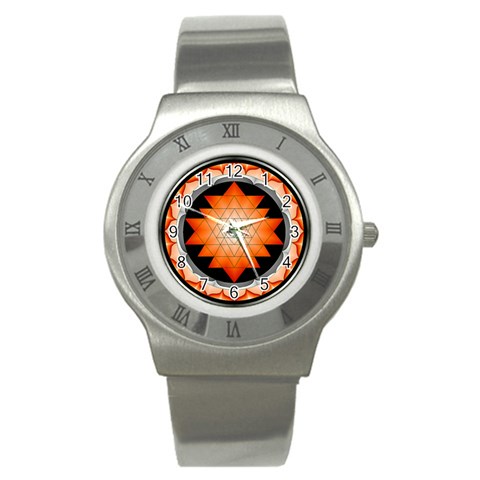 Orange_Sri_Yantra Stainless Steel Watch from ArtsNow.com Front