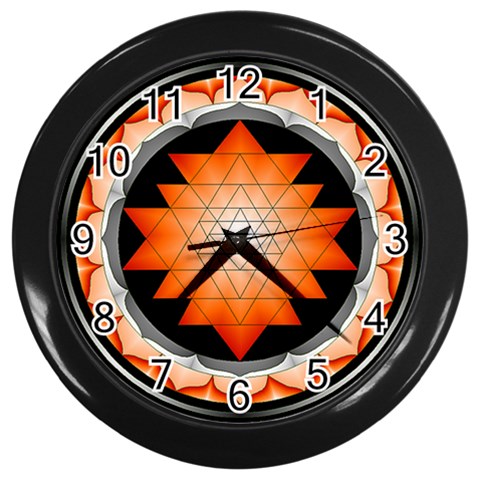 Orange_Sri_Yantra Wall Clock (Black) from ArtsNow.com Front