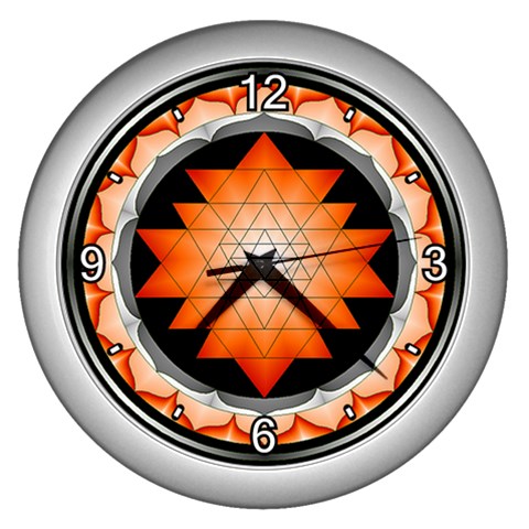 Orange_Sri_Yantra Wall Clock (Silver) from ArtsNow.com Front