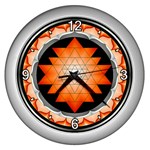 Orange_Sri_Yantra Wall Clock (Silver)