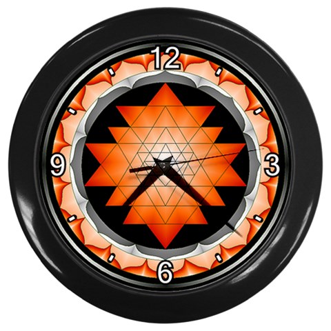 Orange_Sri_Yantra Wall Clock (Black) from ArtsNow.com Front