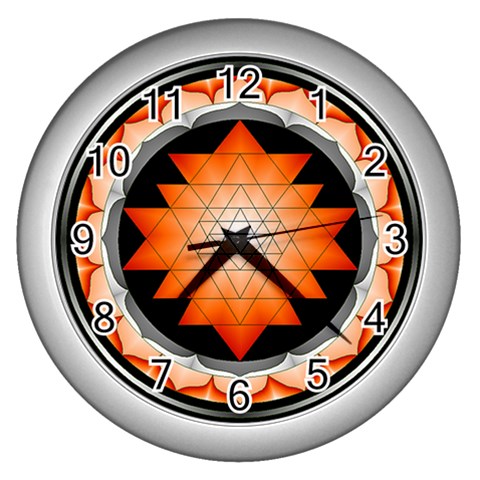 Orange_Sri_Yantra Wall Clock (Silver) from ArtsNow.com Front