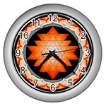 Orange_Sri_Yantra Wall Clock (Silver)