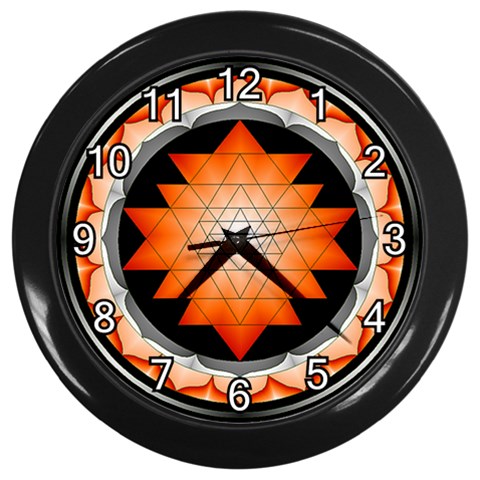 Orange_Sri_Yantra Wall Clock (Black) from ArtsNow.com Front