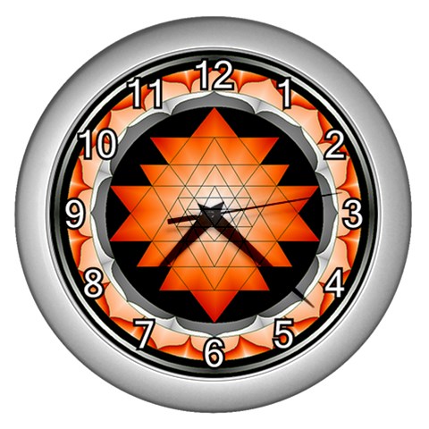 Orange_Sri_Yantra Wall Clock (Silver) from ArtsNow.com Front